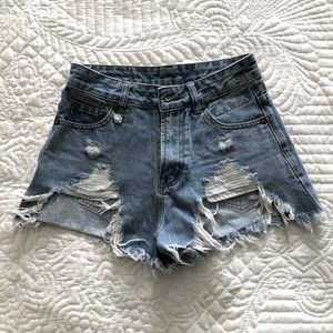 R13 Slouchy Distressed Denim Shorts